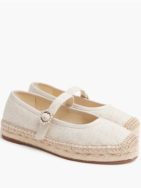 J. Crew Cream Espadrille Mary Jane Flats with Pearl Buckle